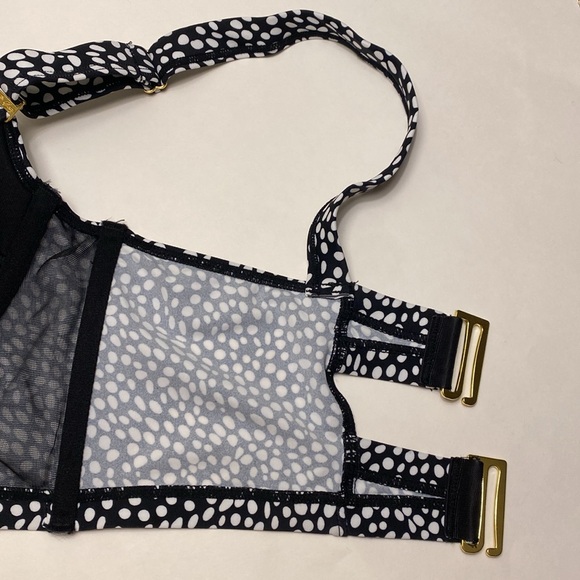 NWT 36D Smart & Sexy Bikini Top Swim Longline Adj Top Black White Polka Dots New - Picture 10 of 16